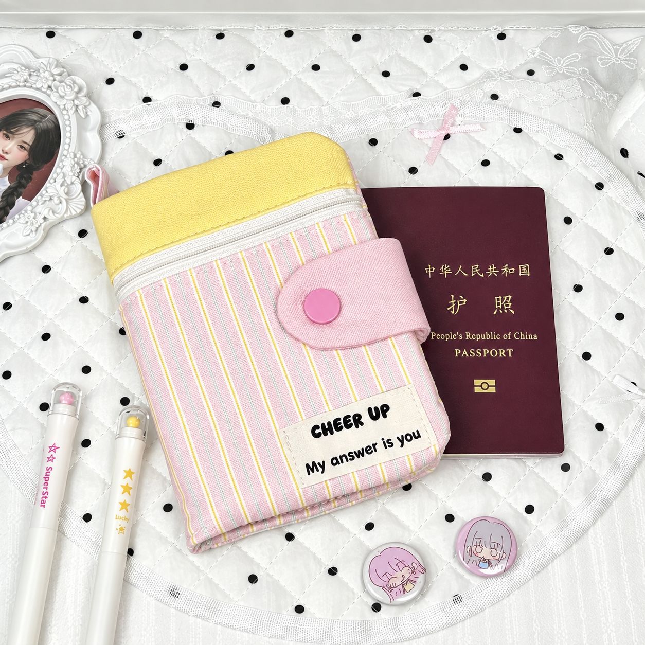 Koreanischer gestreifter Stoff-Reisepass-Geldbörse Multifunktion