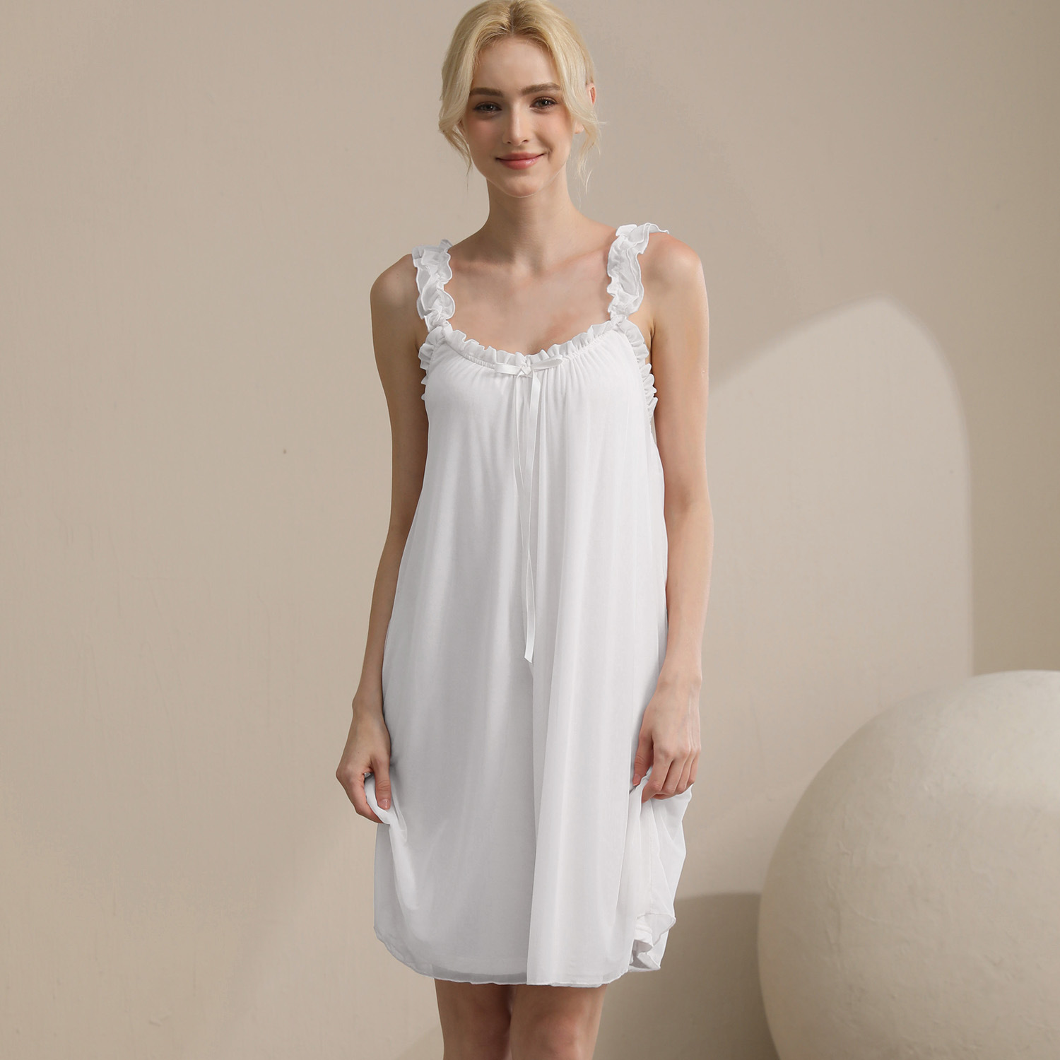 Sling Princess Nightdress Sexy Mesh Double Layer Bow Home Clothes Soft Large Size Loose Pajamas Women Korean Style