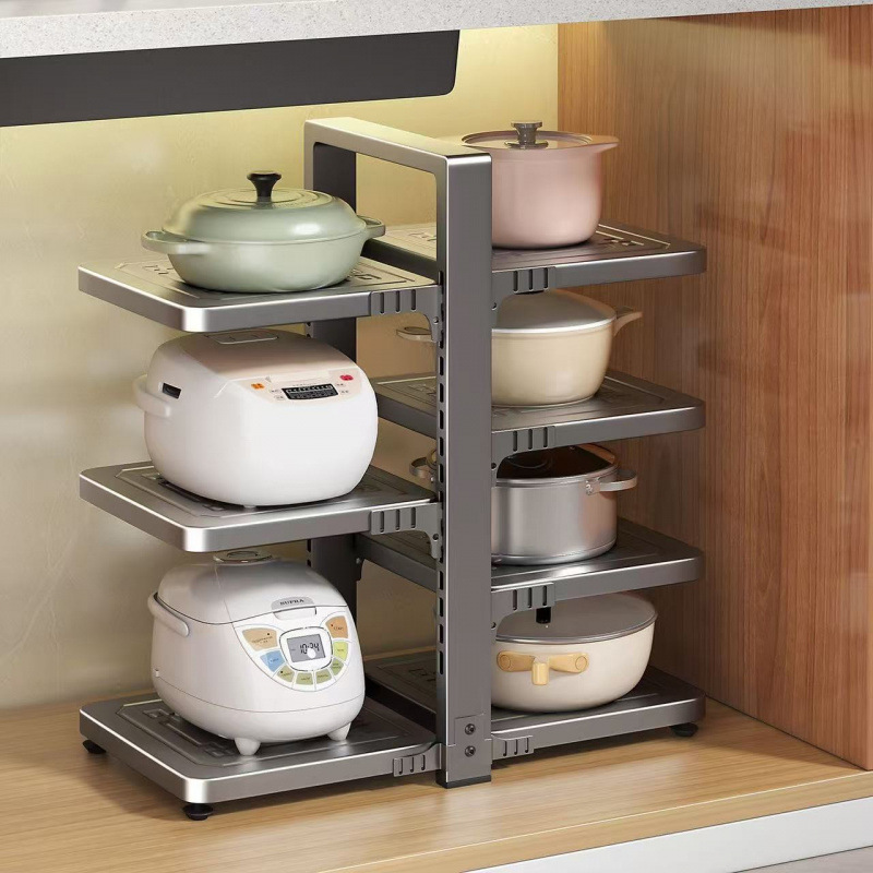 Kitchen Pot Storage Rack Household Countertop Multi-Functional Printed Anti-Slip Storage Rack Double-Sided Layered Corner Rack