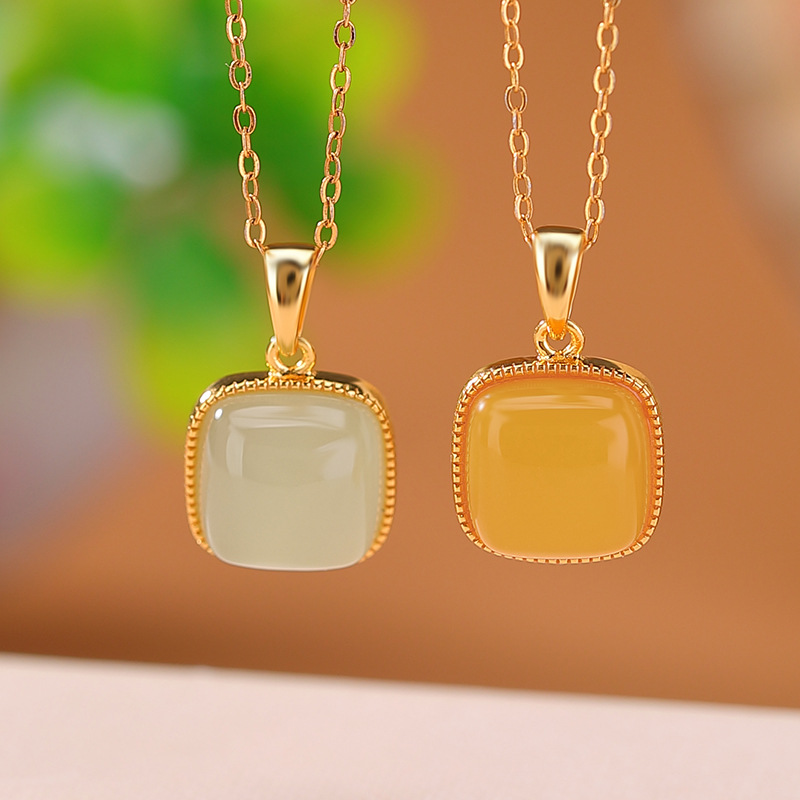 Mặt dây chuyền bạc S925 mạ vàng hình vuông phong cách cổ điển — Loại sáp ong (không có dây chuyền)