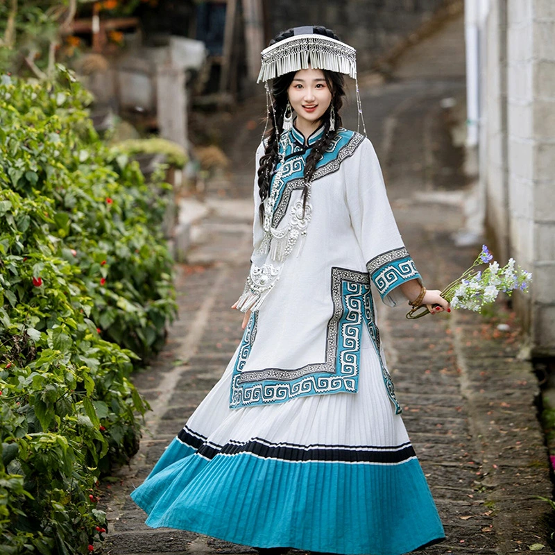 Юньнань Дали Лицзян одежда для фотосессии этнические меньшинства экзотический стиль Yi этническая одежда путешествия национальный стиль костюм с принтом