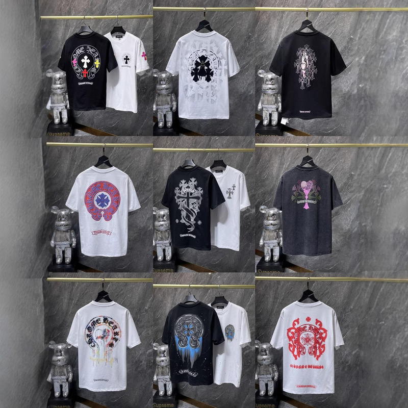 Ch Cro's New Summer Cross and Horseshoe Print Men's and Women's Short-Sleeved T-Shirt Series Wholesale Ch Cro's New Summer Cross and Horseshoe Print Men's and Women's Short-Sleeved T-Shirt Series Wholesale