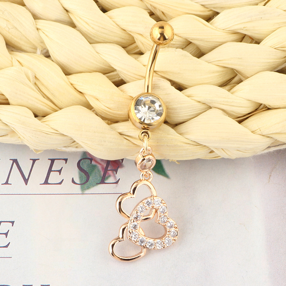 Fashion Three-Heart Belly Button Ring Stainless Steel Piercing Jewelry for Women detail image 8