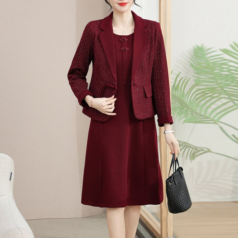Mother's Spring Dress Red dress Elegant Small Suit Jacket Middle-aged and Elderly Women's Wedding Dress Lady Dress