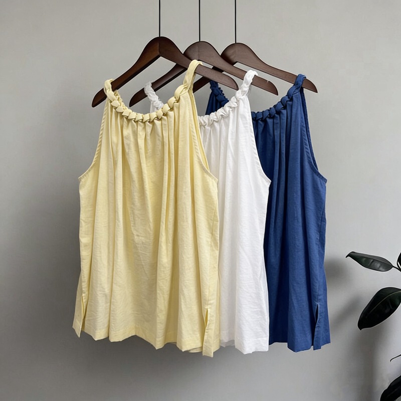 ◆ Designer Model Korean Style 2026 New Model Lyocell Lace Halter Top Women's Summer Sleeveless Tank Top.