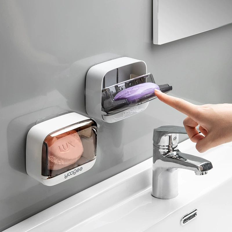 Wall-Mounted Soap Box (yoogee YC378) — Dustproof suction-cup soap rack, single or double grid