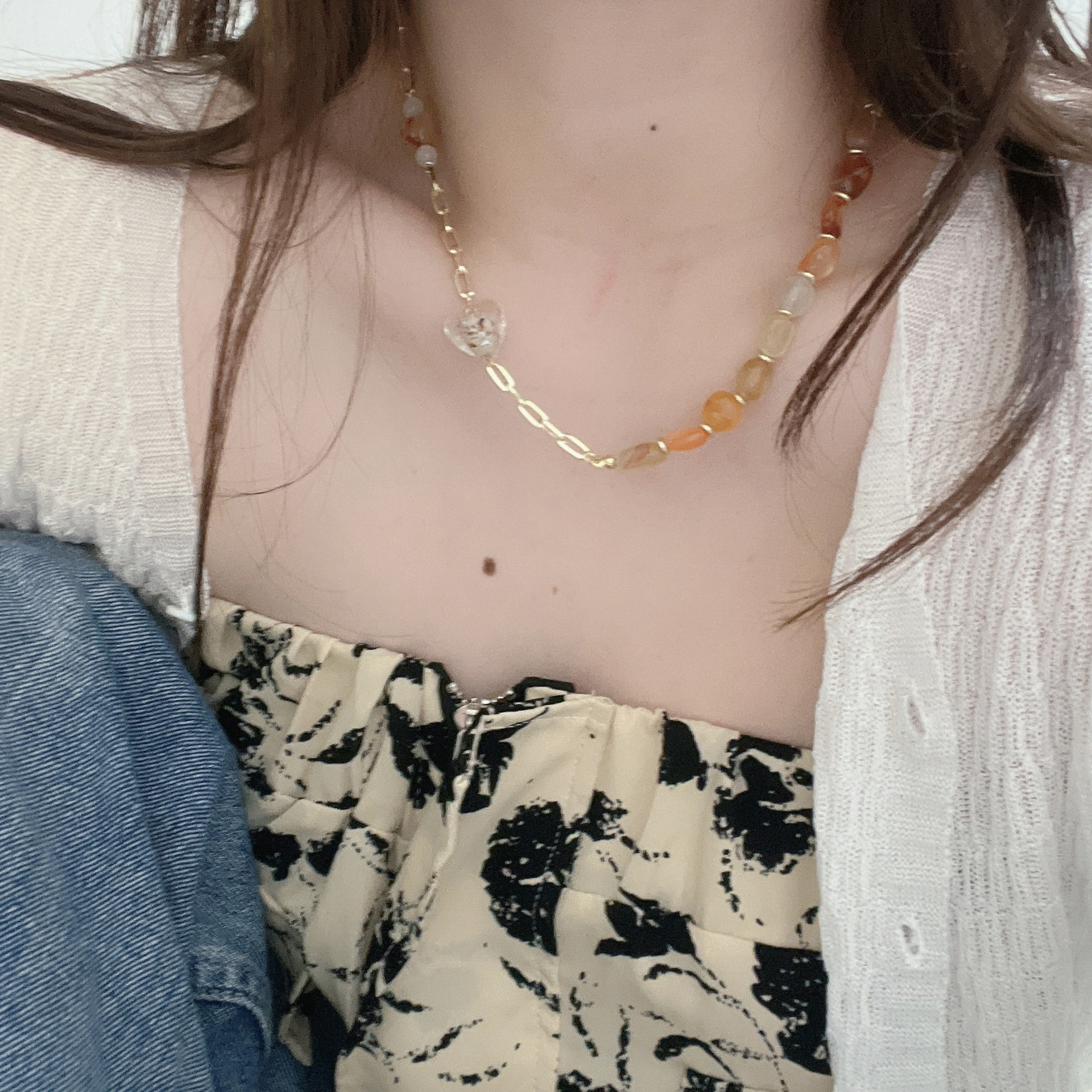 Fashion Geometric Alloy Glass Patchwork Necklace