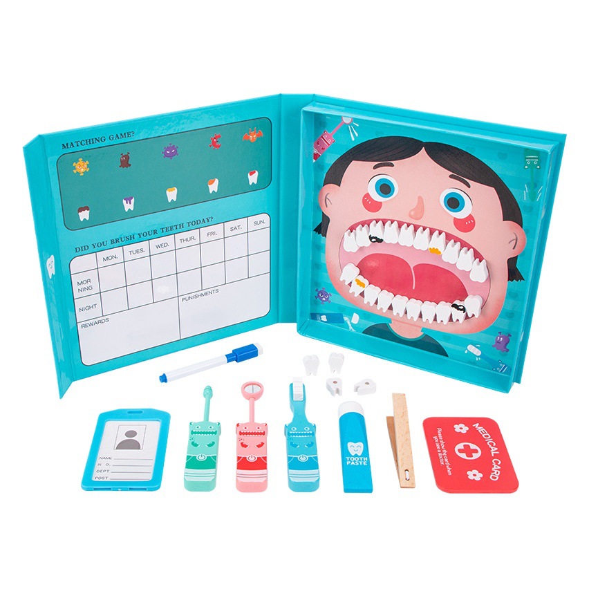 De madera de los niños oral dental doctor enfermera juguete simulación dentista juego casa juguete médico
