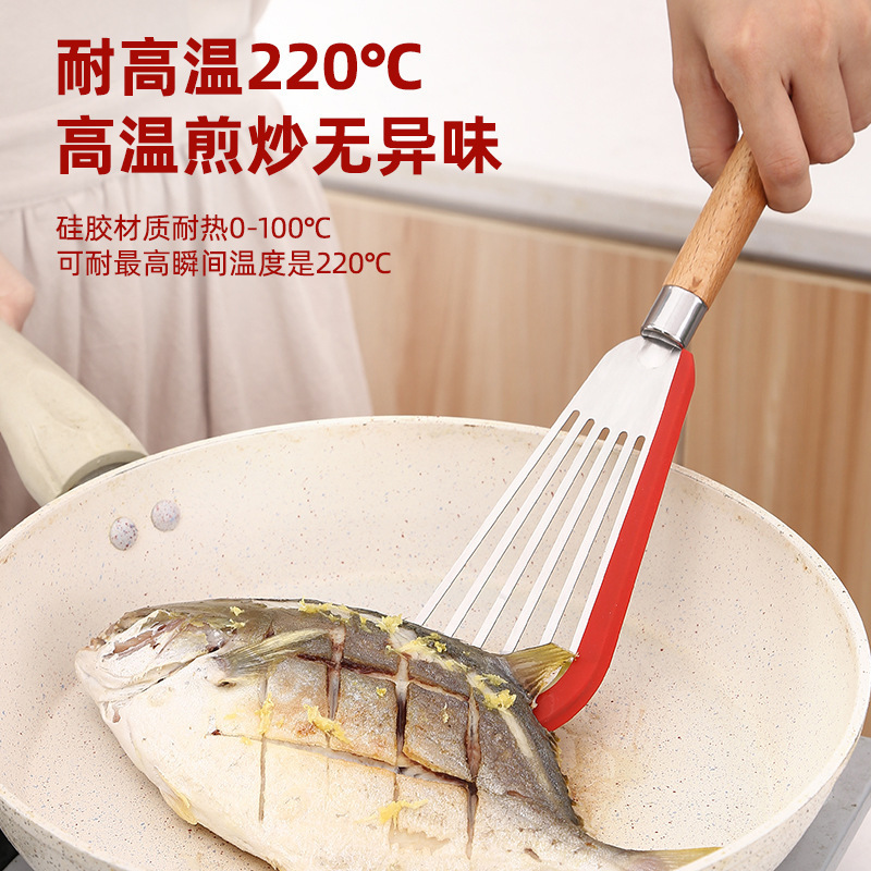 Pala de pescado frito de acero inoxidable de silicona, sartén antiadherente, espátula resistente a altas temperaturas, panqueques de cocina domésticos, espátula de mariposa, espátula multifuncional
