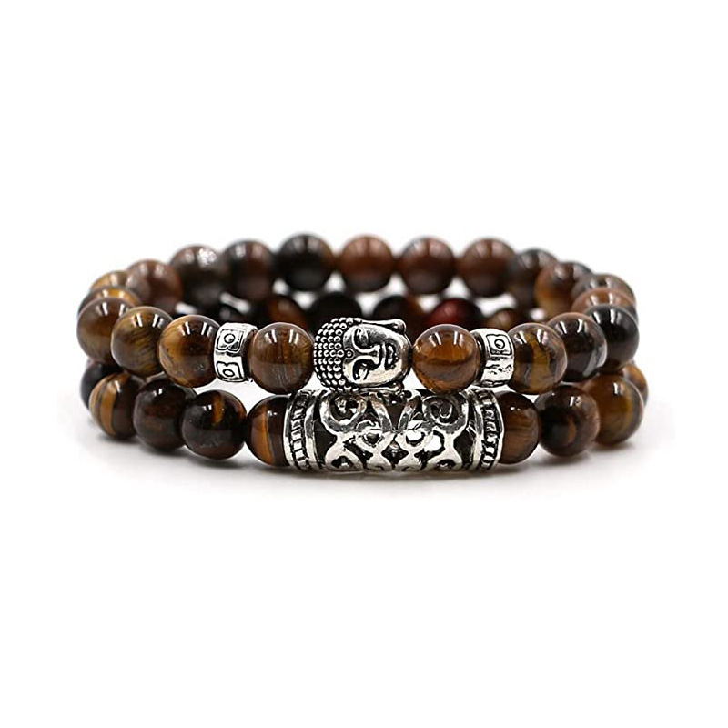 Yoga Distance Bracelet Hand-Beaded Adjustable Natural Volcanic Stone Tiger Eye Stone Diamond Ball Buddha Head Set Bracelet