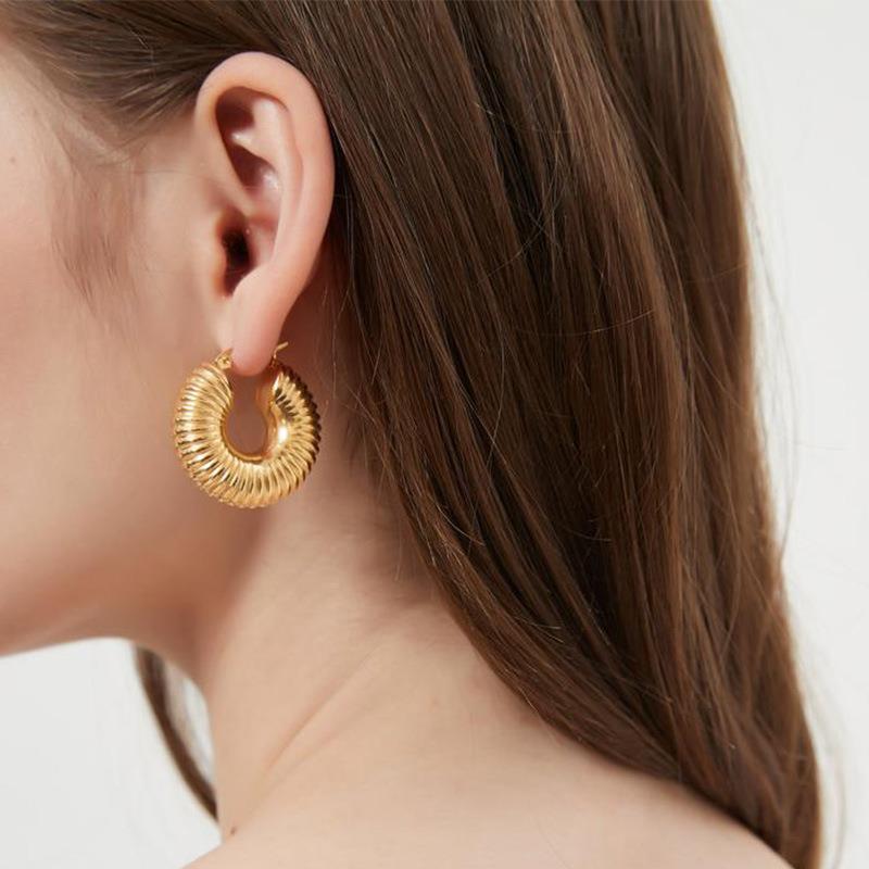 201 Stainless Steel Material Round Pattern Women'S Gender 1 Pair Fashion Round Plating 201 Stainless Steel Gold Plated Stainless Steel Earrings