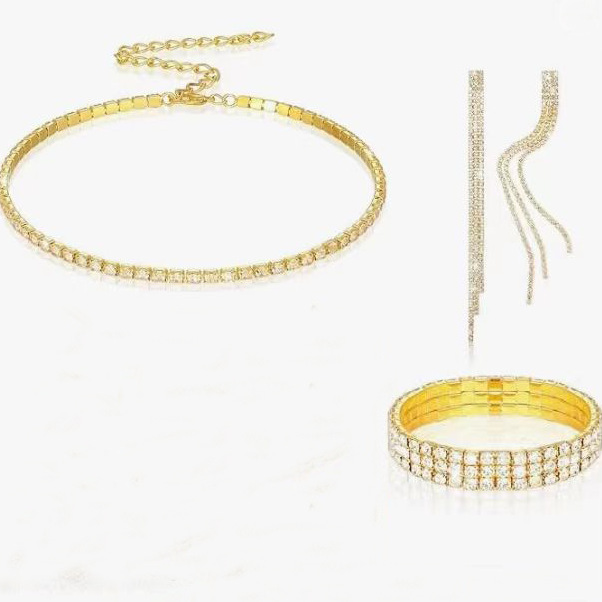 Garra de cobre europeo y americano collar de diamantes pendientes pulsera anillo nupcial de cuatro piezas Amazon dama de honor collar traje