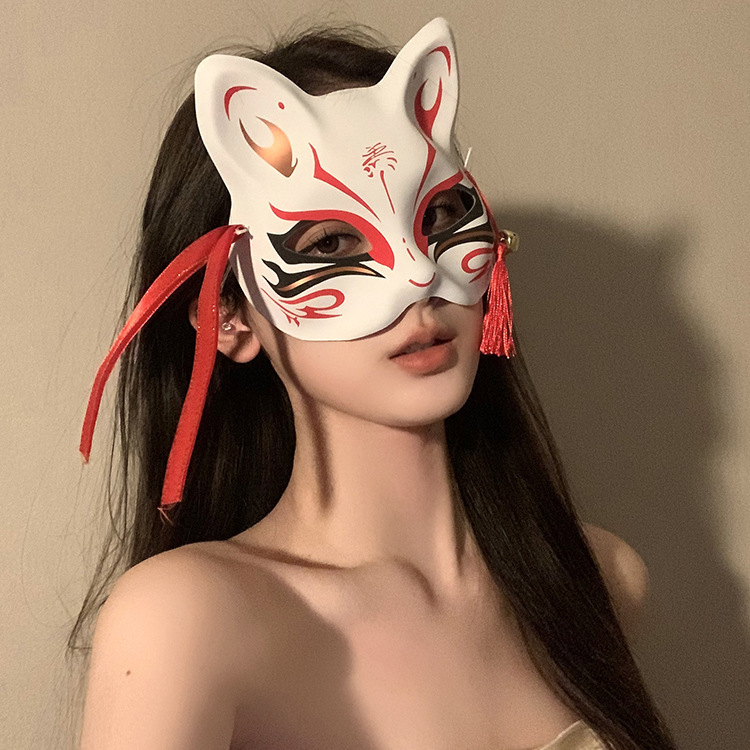 新年面具神明少女狐狸花脸面罩古风国风彩绘舞会酒吧半脸装扮面具|undefined