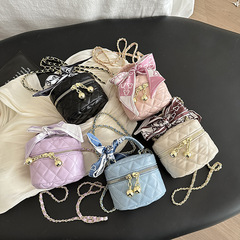 寶寶精緻小包新款菱格公主絲巾配飾女童手拎包兒童小女孩單肩包潮