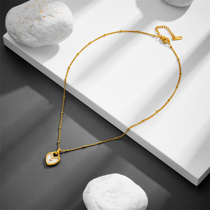 18K Gold Plated Plating Material Wholesale Jewelry INS Style Sweet Heart Shape Titanium Steel Rhinestones Shell 18K Gold Plated PVD Coated Plating Inlay Earrings Necklace