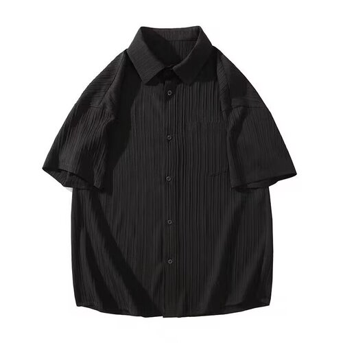 Textured Striped Short-Sleeve Shirt for Men - Summer Large Size - High-End Casual Iridescent Five-and-a-Half-Sleeve Fashion Top