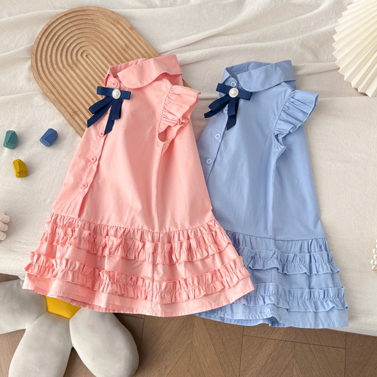 Girls' Dress Summer 2025 New Style Flutter Sleeve Children's Tank Dress Little Girl's School Style Cake Dress 6777