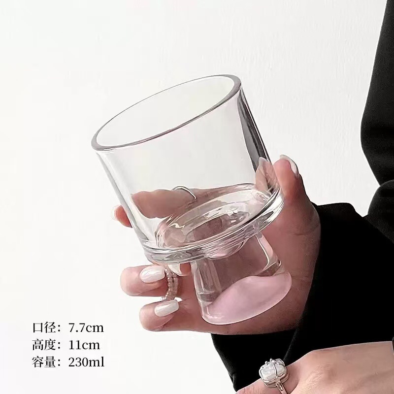 高颜值观山玻璃水杯女生可爱感轻奢高脚啤酒杯创意饮品咖啡杯|undefined