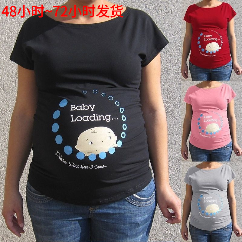 Foreign trade women's European and American wish Amazon pregnant women's short sleeve t-shirt gray plus size women's top
