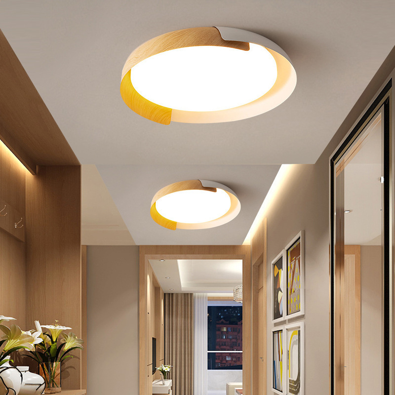 Minimalist Japanese style log pattern creative children's room personalized bedroom ceiling light intelligent simple light luxury master bedroom light