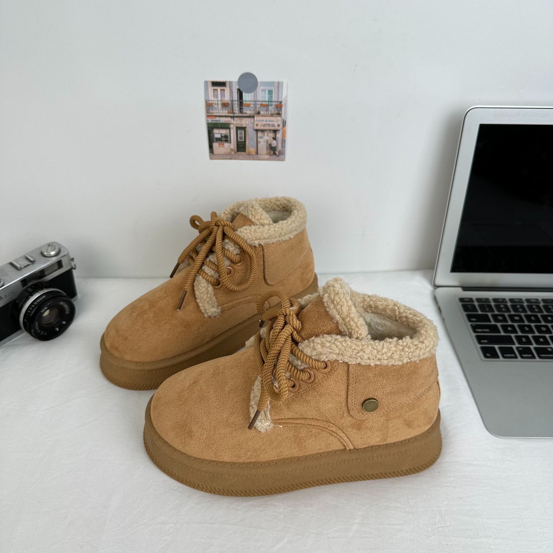 Yuanbo 2024 estudiantes de invierno zapatos de nieve de todo fósforo ropa exterior de mujer estilo coreano zapatos de algodón de lana gruesa zapatos de algodón cálido de tubo medio image 5