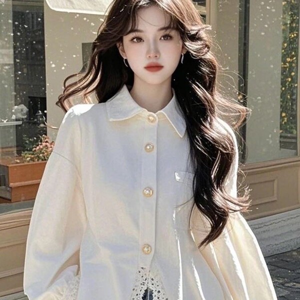 White lace spring design shirt