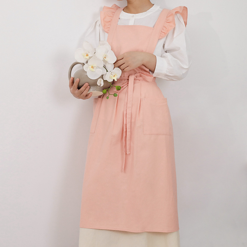 Pequeña manga de vuelo con volantes delantal estilo coreano chica artística cafetería jardín hornear casa cocina antiincrustante delantal al por mayor