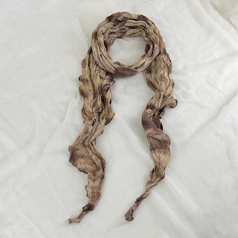 日本と韓国で売れ筋のレトロなプリーツの細いシルクスカーフ、女性用、多用途でファッショナブル、不規則な古い装飾スカーフとネックスカーフ|undefined
