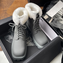 加厚保暖毛毛馬丁靴2022冬季新款厚底雪地靴粗中跟牛皮系帶短靴女