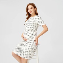 厂家现货 2022火爆新款亚马逊跨境孕妇装波点圆领短袖哺乳连衣裙