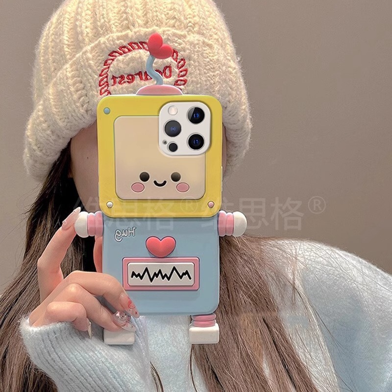 Soft cute ECG robot for iPhone15/16 mobile phone case creative Android series mobile phone case