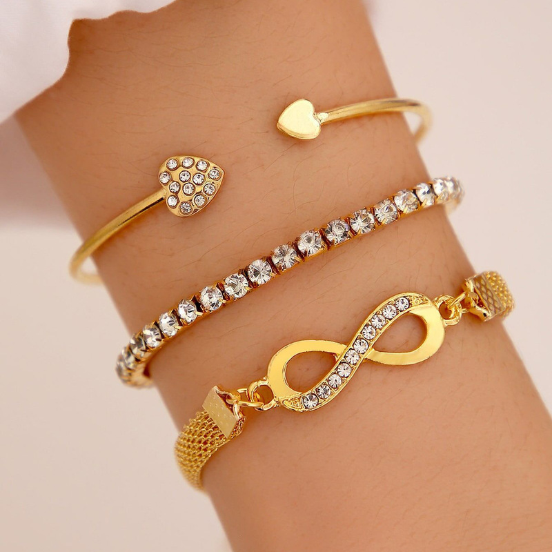 European and American cross-border Ins women's love open bracelet design creative retro simple lucky 8-word bracelet three-piece set European and American cross-border Ins women's love open bracelet design creative retro simple lucky 8-word bracelet three-piece set