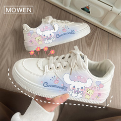 Trendy ear-shaped white sneakers with graffiti design, breathable for women—perfect for students, versatile for fall/winter, and Instagram-worthy cute white shoes.
