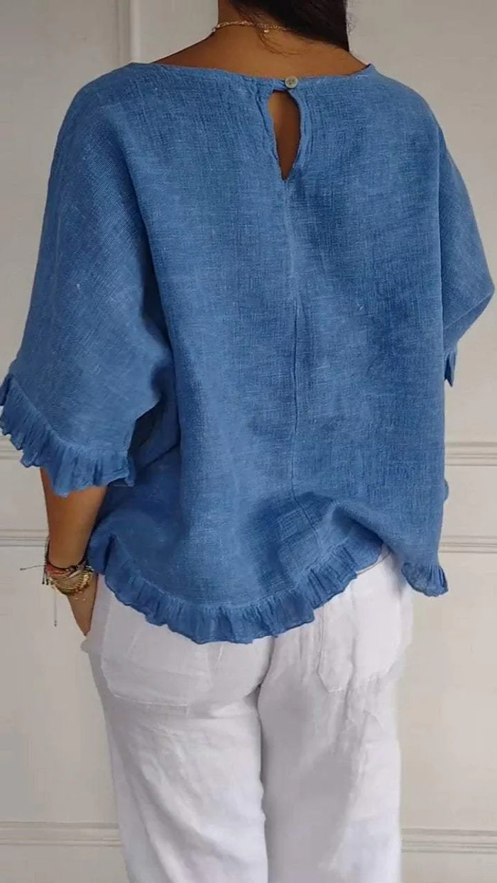 Women's Ruffled T-shirt Casual Solid Colour Short Sleeve Top_voghion.com