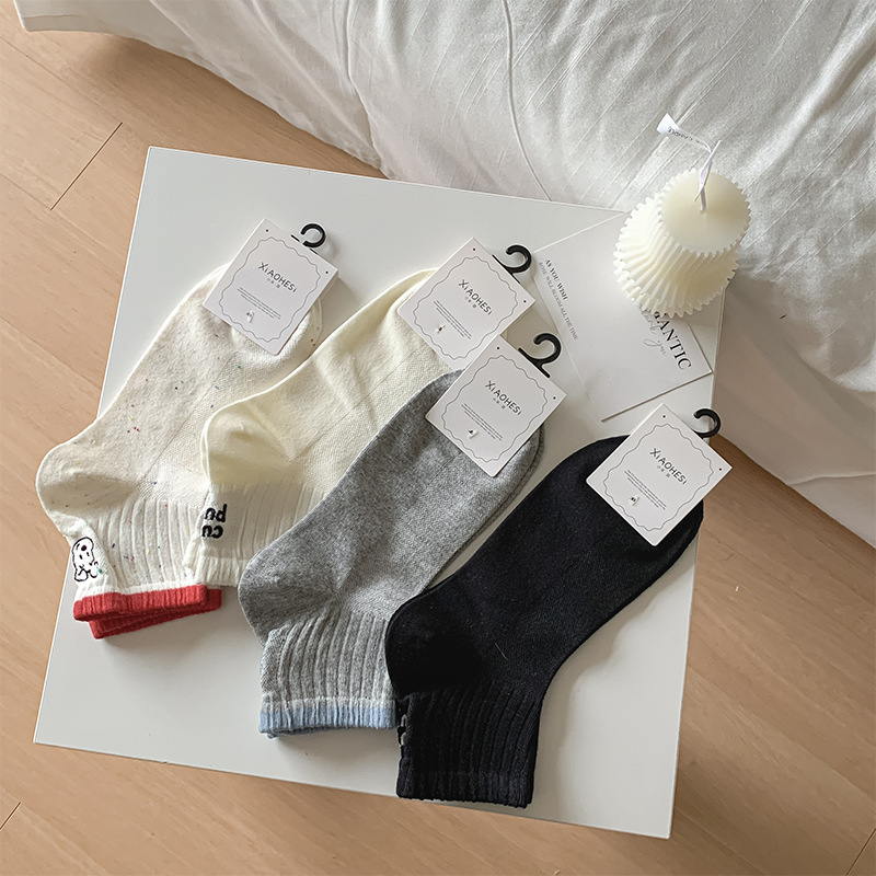 2025 Spring and Summer New Korean Style Ins Style Embroidered Puppy Letter AB Foot Fashion Combed Cotton Women's Socks