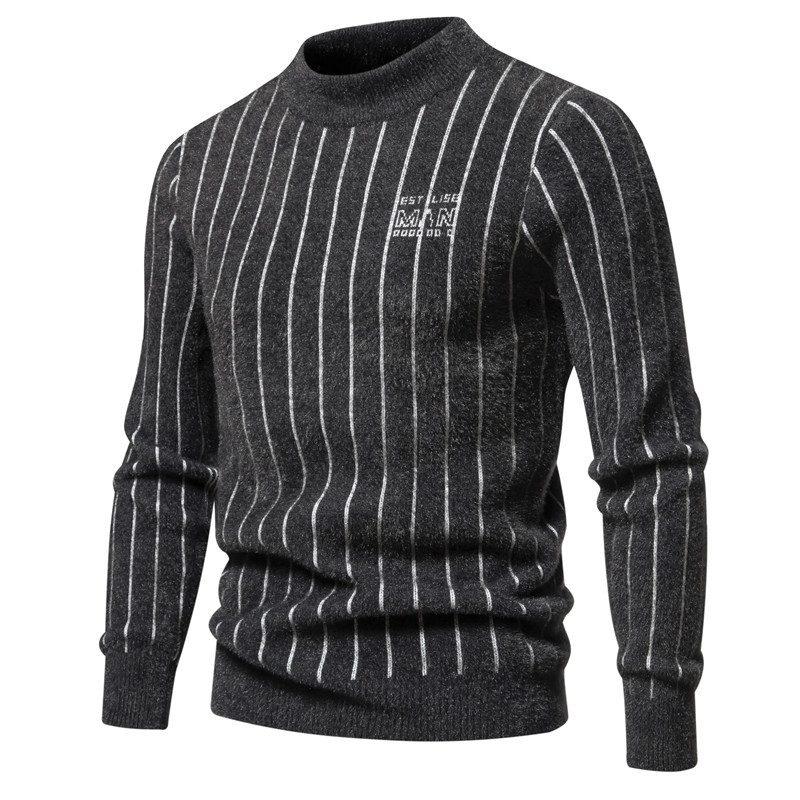 Pull col rond tendance pour homme, nouvelle collection automne et hiver, chemise imprimée à rayures, haut tricoté_voghion.com