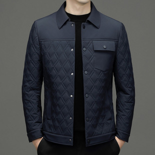 2024 winter new men's middle-aged lapel button simple fashion casual warm cotton-padded jacket with mulberry silk