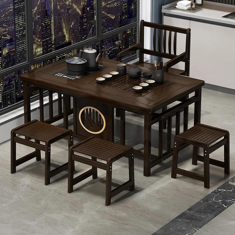 Mesa de té de balcón, pequeña oficina doméstica, mesa de té, hervidor de madera sólida, mesa de té integrada