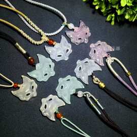 天然玉髓冰种九尾狐狸吊坠粉玉髓蓝玉髓玉石狐狸面罩国风配饰饰品