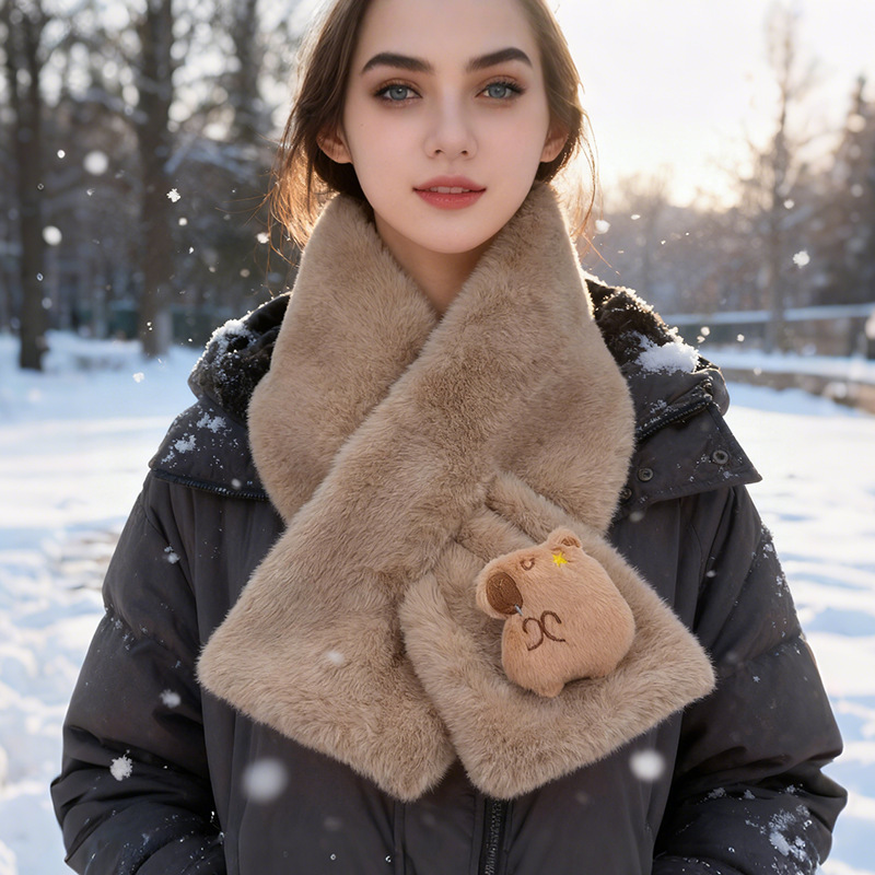 Scarf Women's Winter Plush Cold-proof Thickened Small Neck Scarf Imitation Rex Rabbit Fur Cross Warm Scarf Solid Color Neck Sleeve