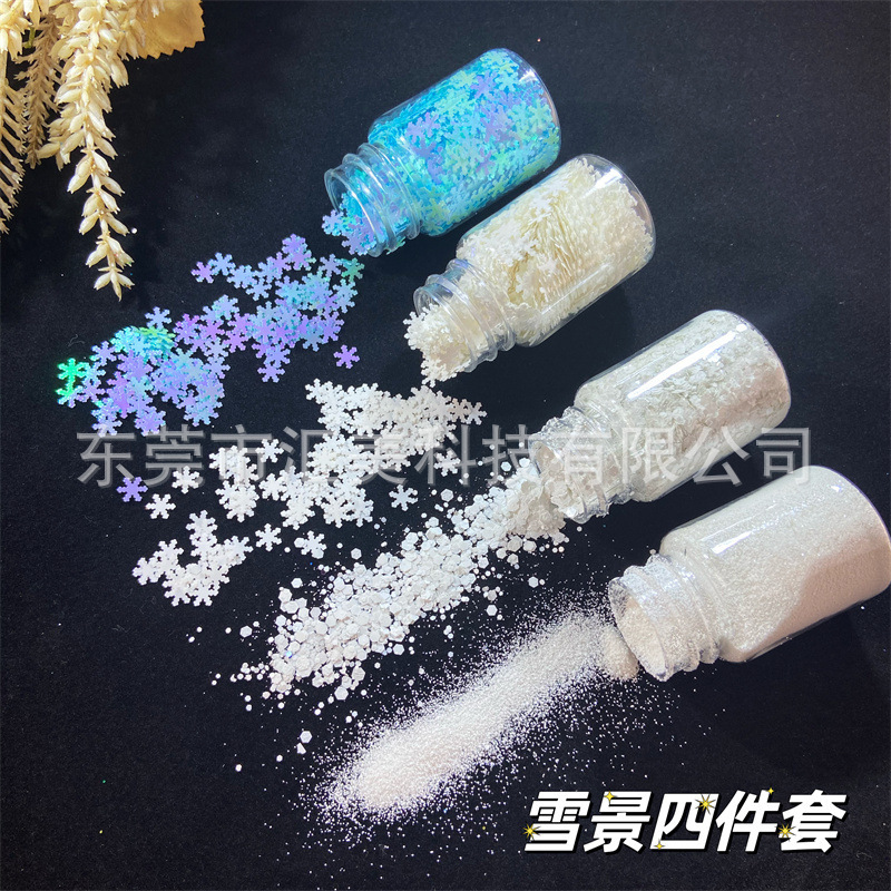Christmas snowflake sequins artificial snow scene DIY flow hemp glue glitter porcelain white snow powder glitter material