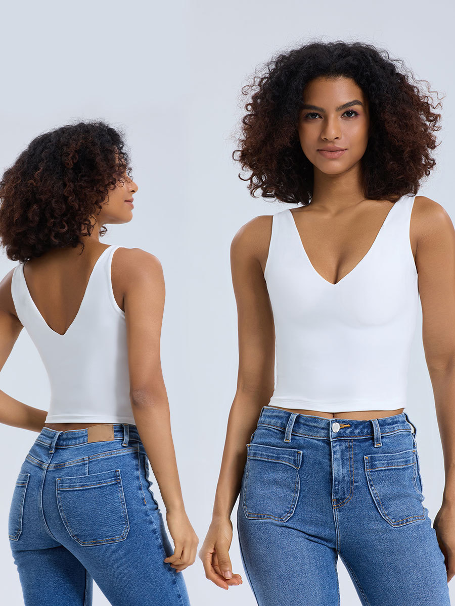 Nuevo cross-border sin mangas V-collar chaleco de yoga nube blusa elástica simple blusa apretada y transpirable