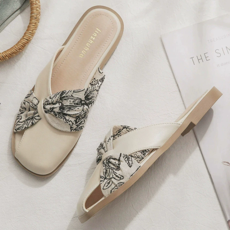 Летний вечерний бриз, нежные ленивые тапочки, трансграничные туфли без шнуровки, полутапочки во французском стиле с плоским носком