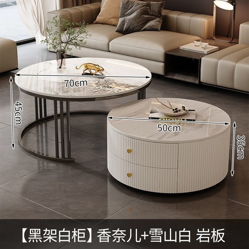 茶几轻奢简约现代客厅家用小户型北欧边几大理石岩板圆形小茶几桌|undefined