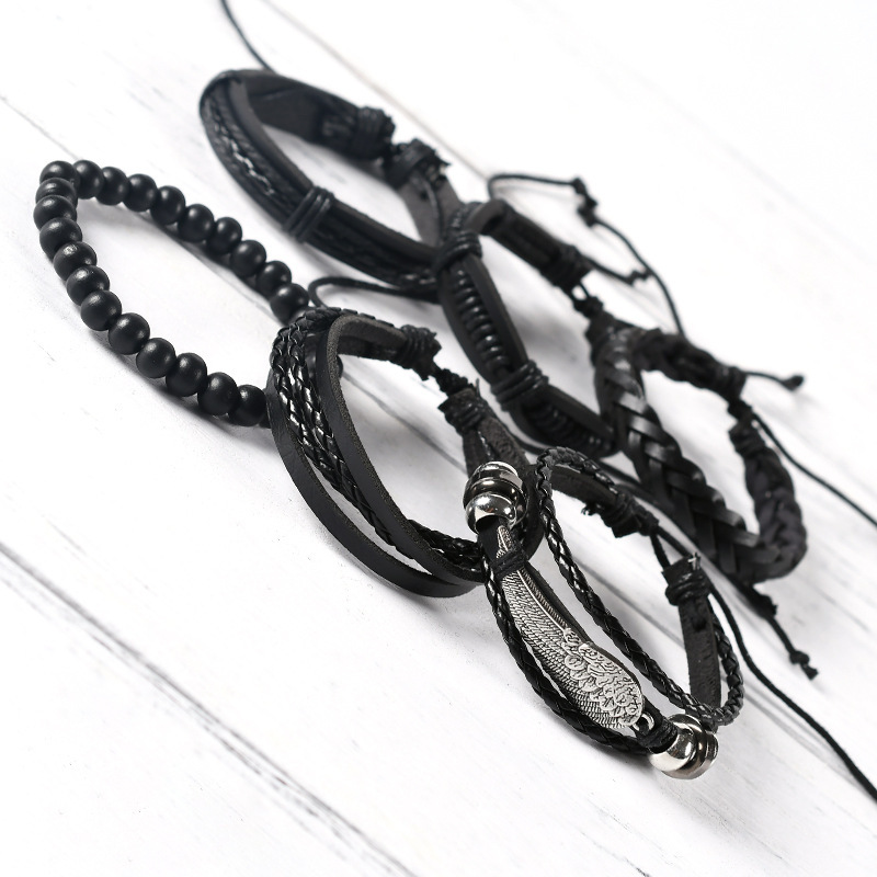 Pu Leather Material Wings Pattern Fashion Wings Pu Leather Men'S Bracelets Men Cord & Leather Bracelets