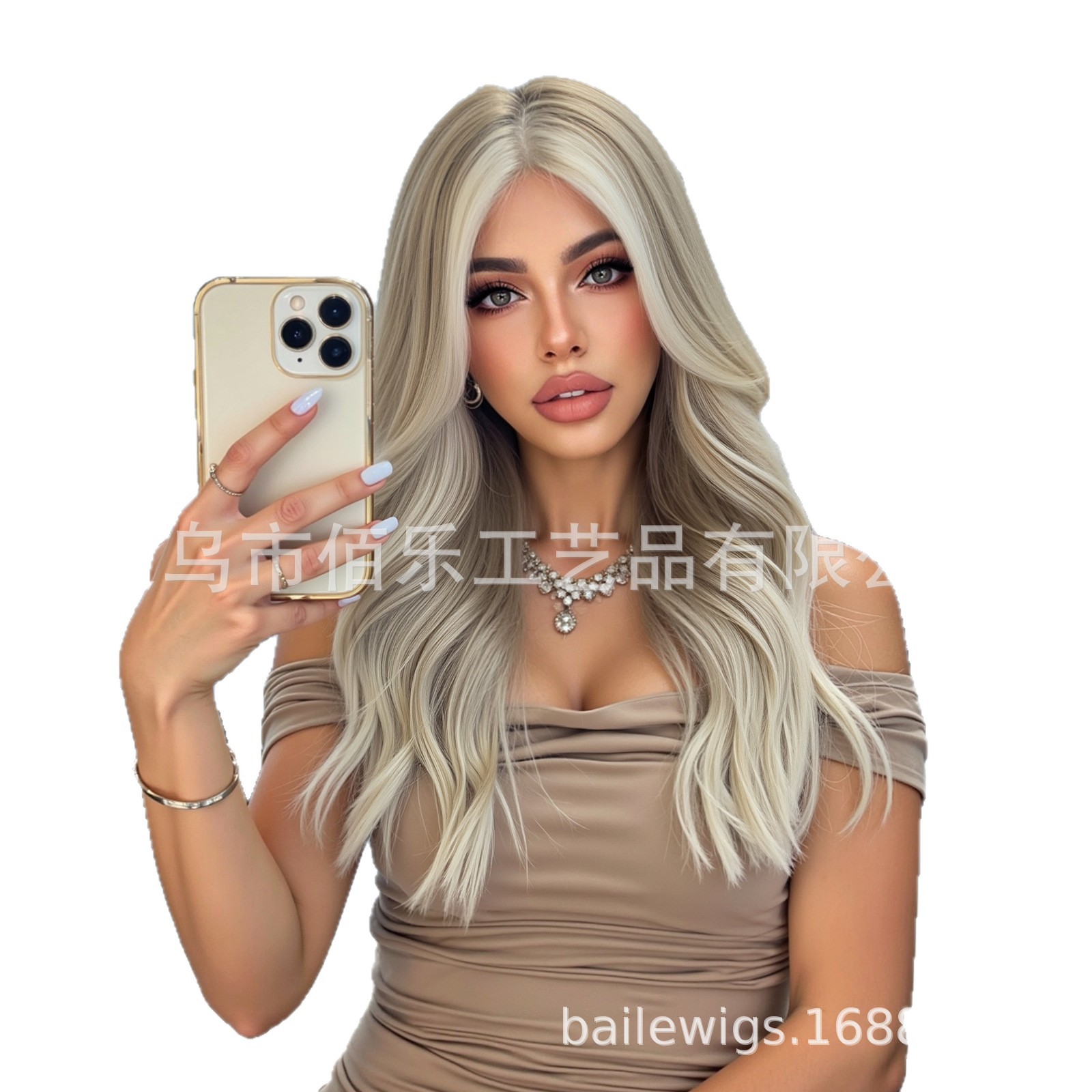 Europeos y estadounidenses pelucas de cabello rizado largo cubierta de cabello completo teñido de fibra química de platino cabello de mujer al por mayor en stock transfronterizo