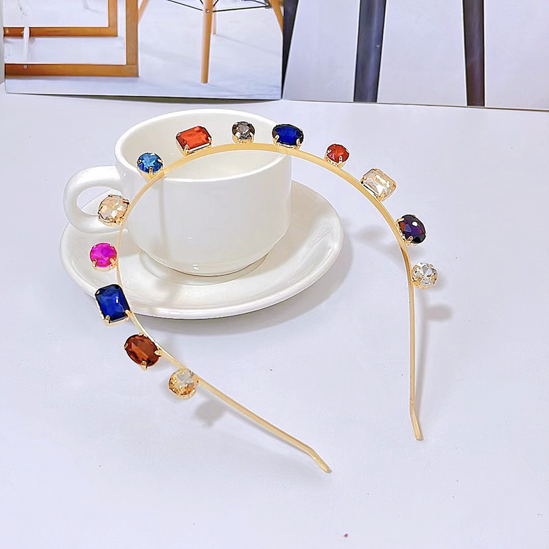 Diadema de cristal estéreo de estilo coreano, diadema de cristal colorida geométrica, accesorios para el cabello, diadema de palacio retro, venta al por mayor