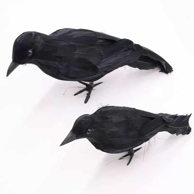 仿真乌鸦万圣节装饰小乌鸦黑羽毛乌鸦 摆件模型鬼节用品一件代发