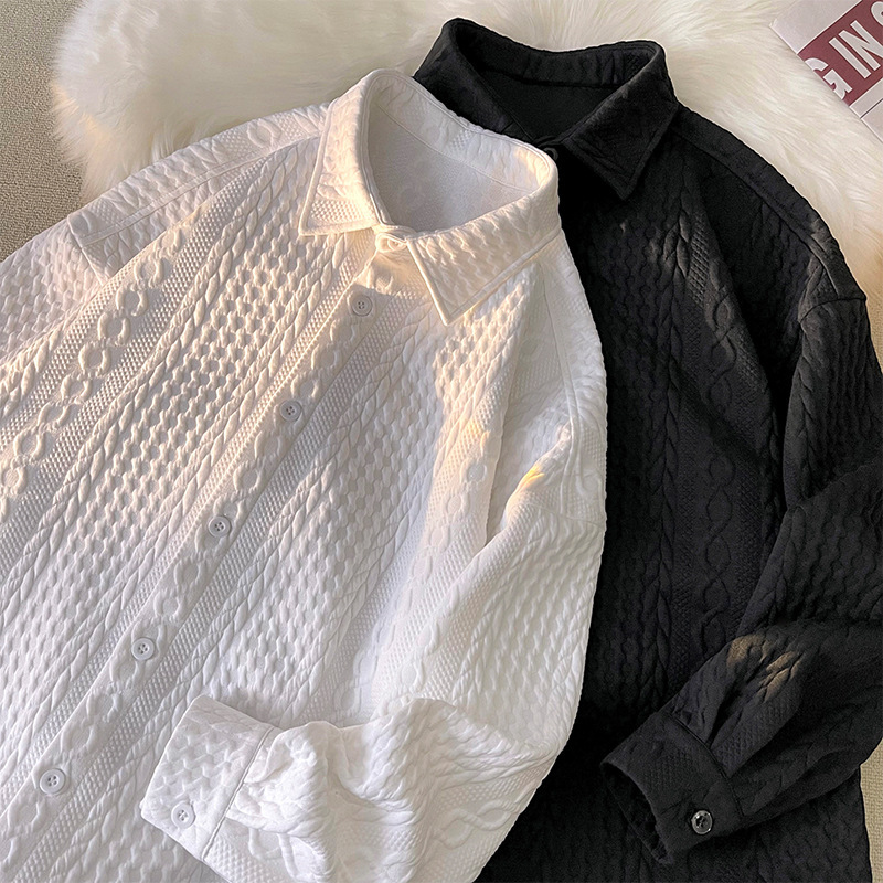 Waffle Twist Long-Sleeved Shirt Men's Hong Kong Style Niche Trendyy Loose Casual Versatile Couple Men's Shirt Jacket Waffle Twist Long-Sleeved Shirt Men's Hong Kong Style Niche Trendyy Loose Casual Versatile Couple Men's Shirt Jacket