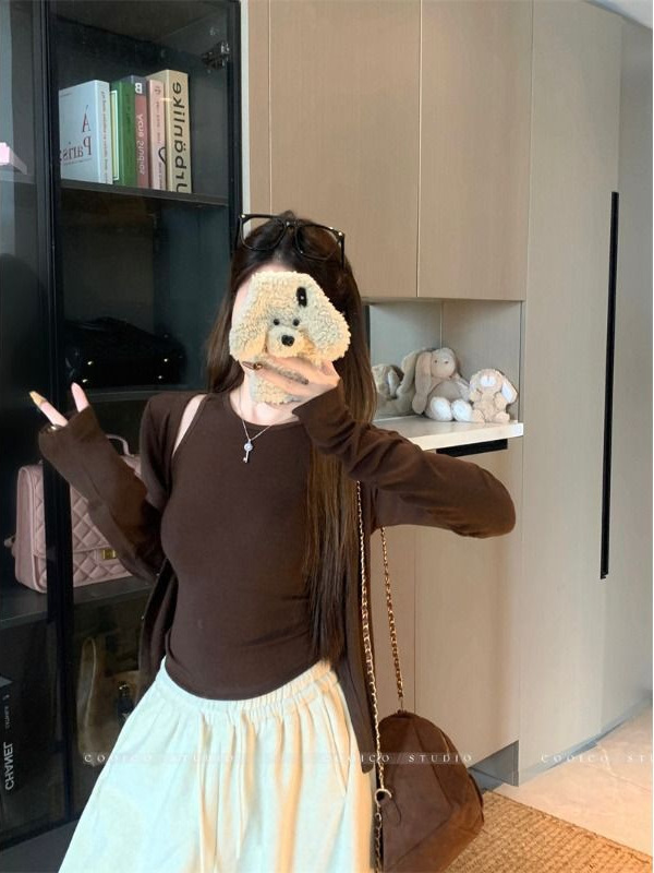 修身显瘦背心开衫两件套装女2025初秋季设计感长袖T恤打底衫上衣|undefined